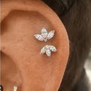 Maria Tash Diamond Lotus Threaded Stud Earring Set.